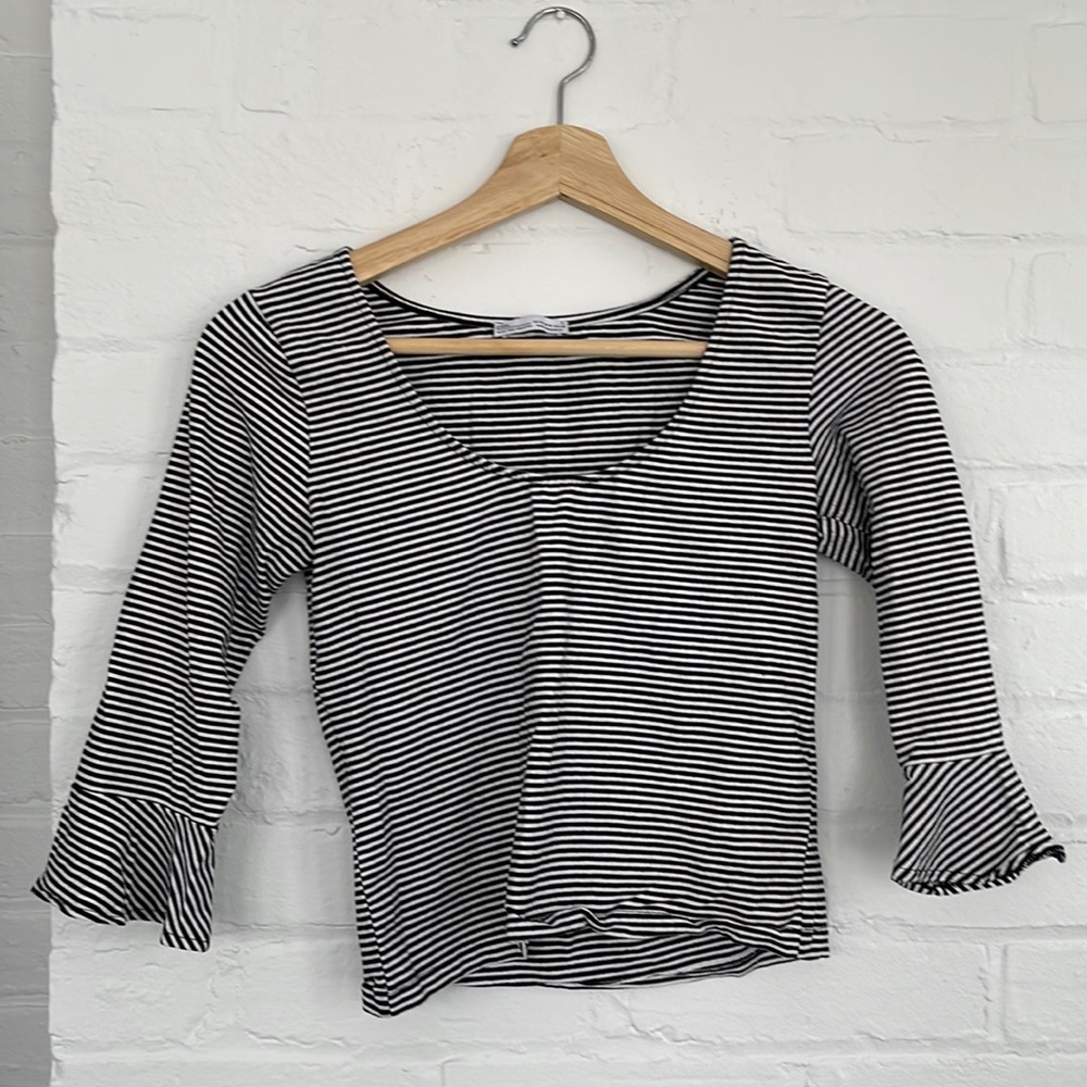 ZARA Striped Ruffle Sleeve Crop Top